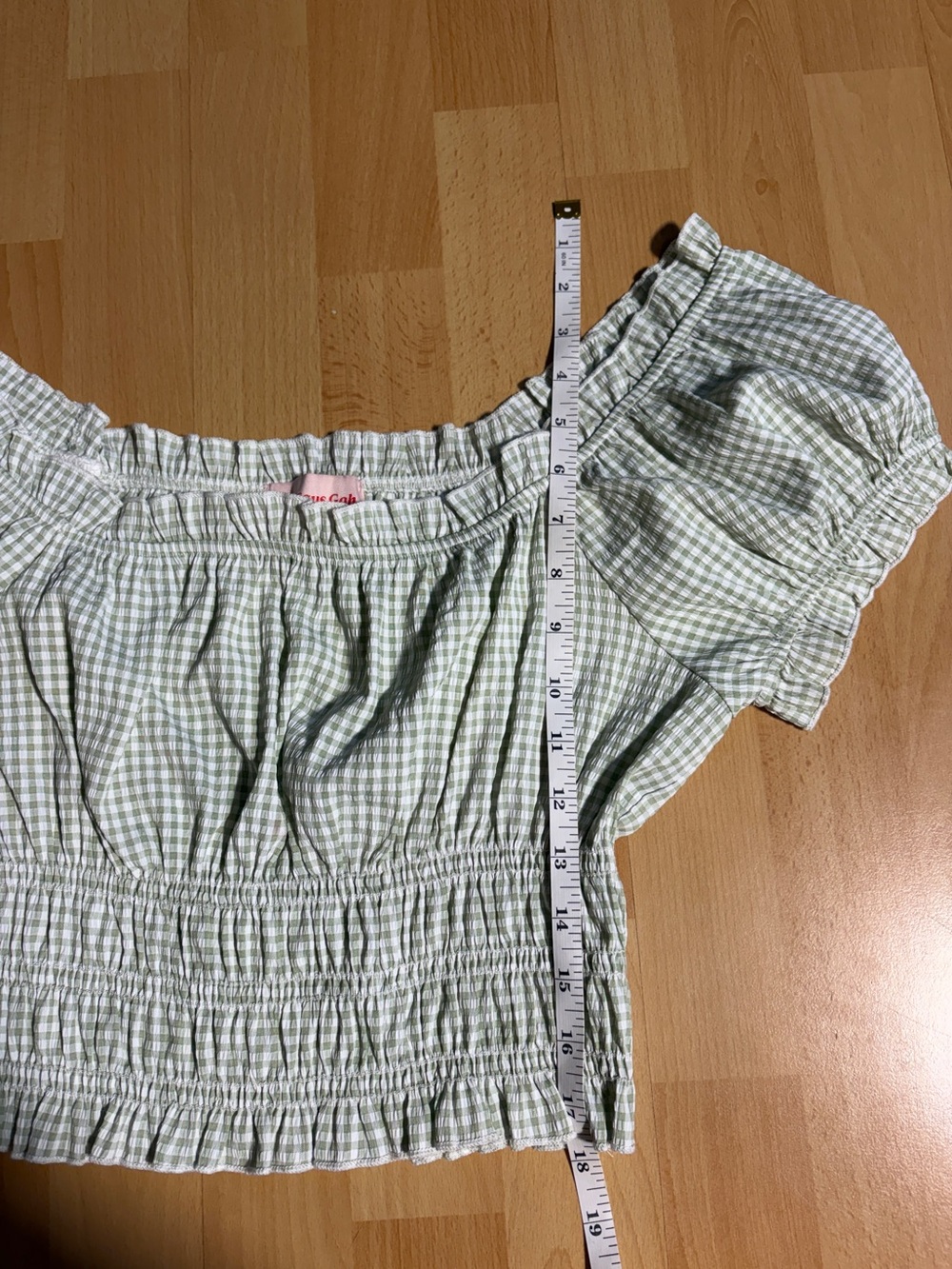 Lisa Says‎ Gah Marta Smocked Green & White Gingham Crop Top Large Festival - Picture 11 of 11